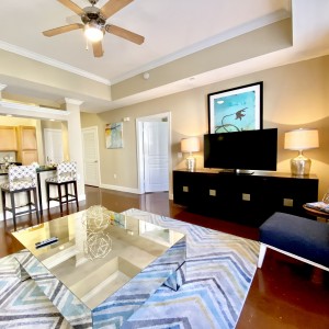 One Bedroom Apartments in Baton Rouge, LA -  Model Living Room with View to Kitchen with Breakfast Bar 
